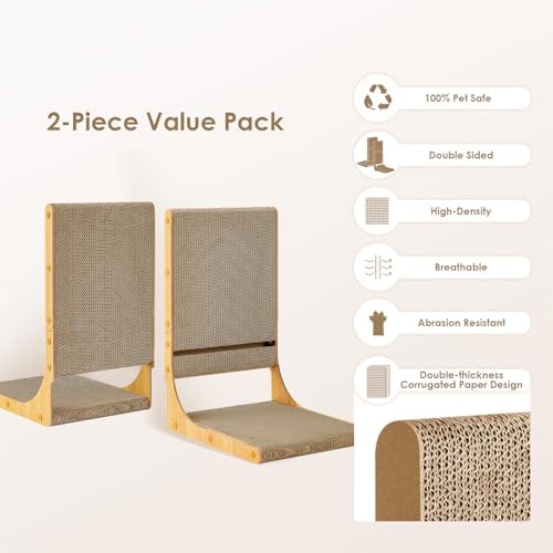 EHEYCIGA 2-Pack Cat Scratcher, 25.6 Vertical Indoor Cardboard Scratch Pad - Image 2