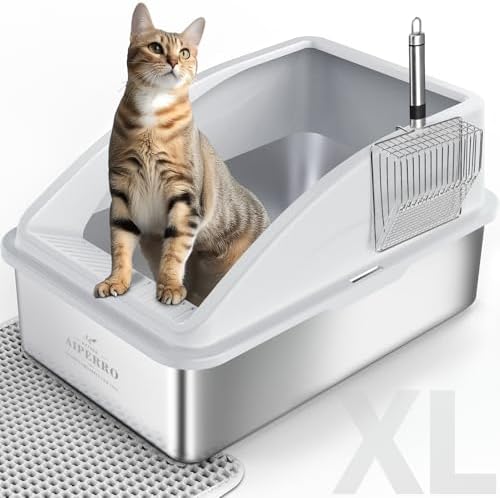 AIPERRO Stainless Steel Litter Box | XL Enclosed Cat Litter Boxes by AIPERRO