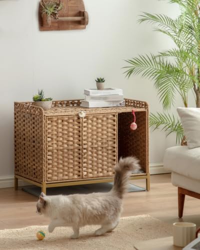 SETVSON Litter Box Enclosure Furniture, Divider & Mat, PE Rattan - Image 2