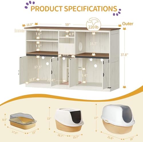 Hzuaneri Double cat Litter Box Enclosure, Cat Cabinet - Image 2