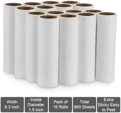 6.3 inch Wide Lint Roller Refills, Value Pack 16 Rolls Extra Sticky Lint - Image 5