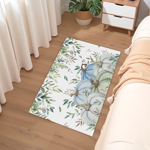 Giwawa Fall Blue Pumpkin Bath Rug Autumn Harvest Bathtub Mat Non Slip Absorbent - Image 6