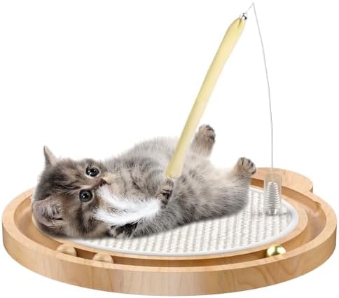 Cat Scratcher Toys Natural Sisal Pad Kitten Interactive Ball Track by LMUGOOS