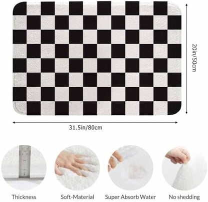 Checkered Bath Mats for Bathroom Black and White Buffalo Check Plaid Floor Bath - Image 3
