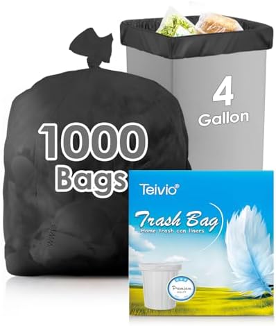 Teivio Small Black Trash Bags 4 Gallon 1000 Count Kitchen Bulk Garbage Bags by Teivio