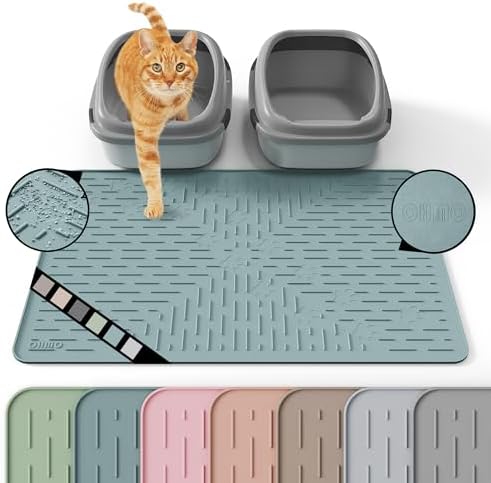 OHMO Large Cat Litter Mat, 31.5x23.6 Silicone Trapping Mat Light Blue by OHMO