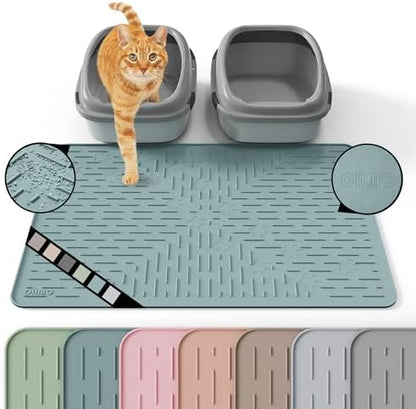 OHMO Large Cat Litter Mat, 31.5x23.6 Silicone Trapping Mat Light Blue by OHMO