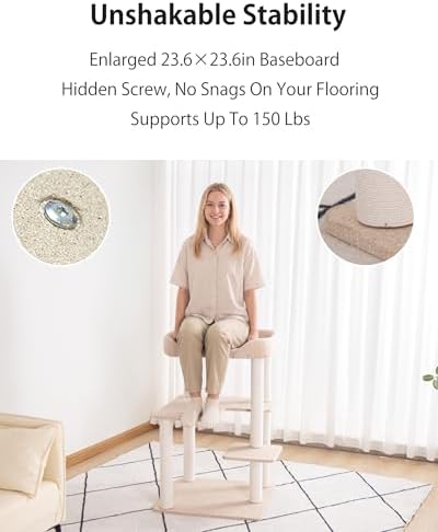 37.5" Cat Tree Tower for Large & Senior Cats, Low-Step Design - Image 6