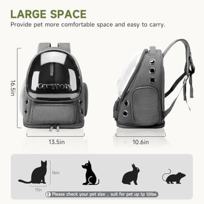 Cawypety Cat Backpack Carrier Large Space Bubble Backpack up to 12lbs Grey - Image 6