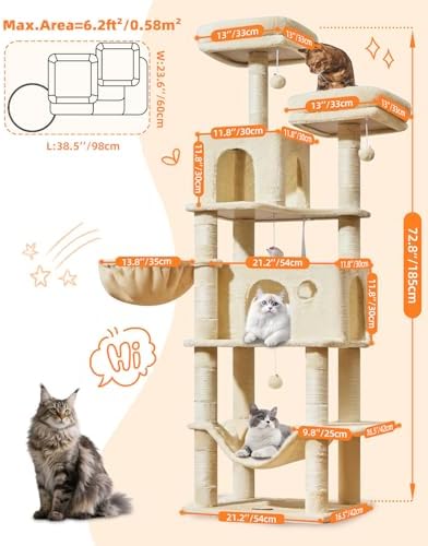 Taoqimiao Large Cat Tree, 73 in Tall Cat Tower - Image 2