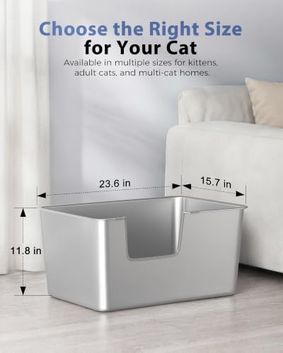 High-Sided Stainless Steel Cat Litter Box, Low Entry - Image 5