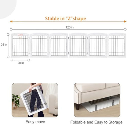LZRS 6-Panel Extra Wide Wooden Freestanding Dog Gate: Foldable Solid Wood and - Image 5