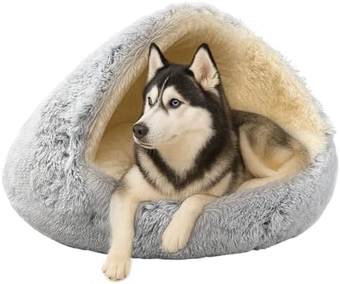 ShinHye Round Plush Fluffy Hooded Cat Bed Cave, Cozy by ShinHye