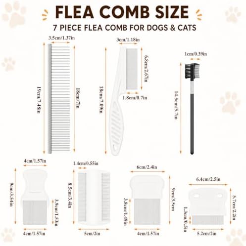 Flea Comb for Cats and Dogs, 7 Pack Professional Pet Grooming Comb Set - Image 2