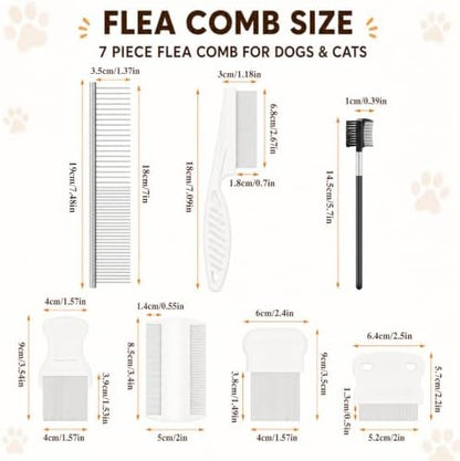 Flea Comb for Cats and Dogs, 7 Pack Professional Pet Grooming Comb Set - Image 2