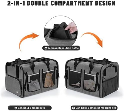 Cat Carrier for 2 Cats, Foldable Double Cat and Dog Carrier, Small to Medium - Image 3