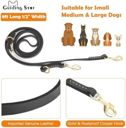 Leather Dog Leash 8ft, Soft Multi-Function 6 in 1 Leather Training Walking Lead - Image 2