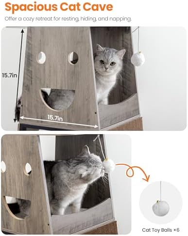 56in Modern Wood Cat Tree Tower - Image 6