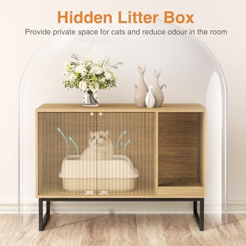 Cat Litter Box Enclosure, Fluted Hidden Litter Box Furniture - Image 3