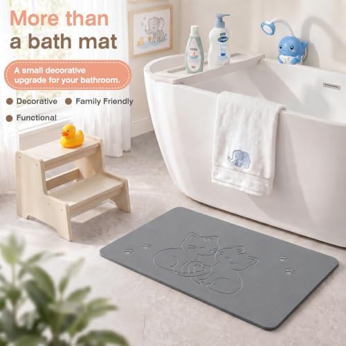 AWW Stone Bath Mat, Diatomaceous Earth, Cat Pattern - Image 4