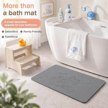 AWW Stone Bath Mat, Diatomaceous Earth, Cat Pattern - Image 4