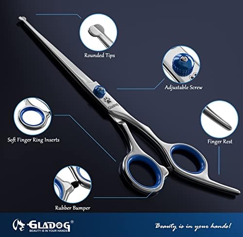Dog Grooming Scissors Kit with Safety Round Tips, GLADOG Professional 6 in 1 - Image 3