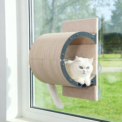 Cat Window Perch with Scratching Bed, Versatile Climbing Shelves Mounted by by Caloreduce