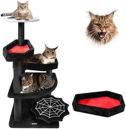 KAMABOKO Gothic Cat Tree with Coffin Bed, 46.9” Black Cat Tower by KAMABOKO