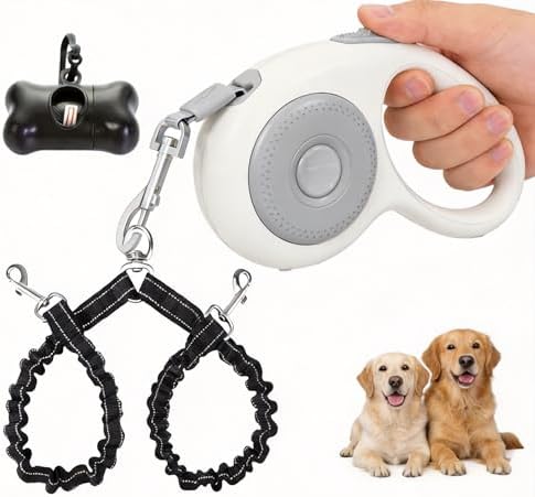 Small Breed Dual Retractable Dog Leash One-Button Break and Lock, Non-Slip Grip by FEGCZP