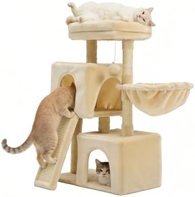 35.8 Inch Cat Tree Double Beds Hammock Scratcher Perch Toy Ball Grey Upgraded by Unknown