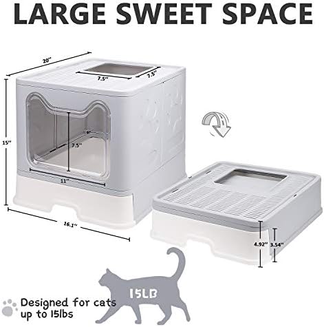 Foldable Cat Litter Box with Lid, Enclosed Potty, Large Top Entry - Image 2