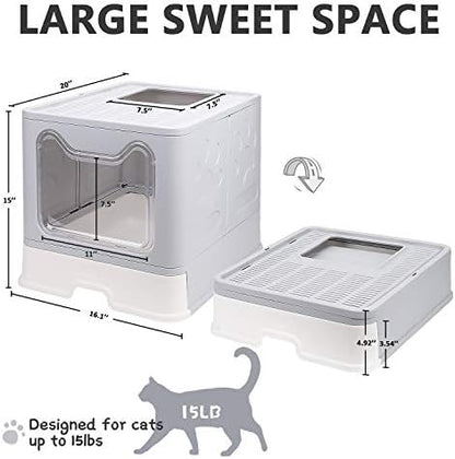 Foldable Cat Litter Box with Lid, Enclosed Potty, Large Top Entry - Image 2