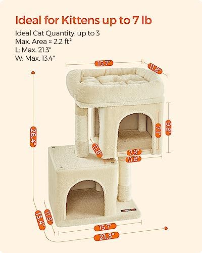 Feandrea Cat Tree, 26.4-Inch Small Cat Tower, Cute Plush Condo - Image 6