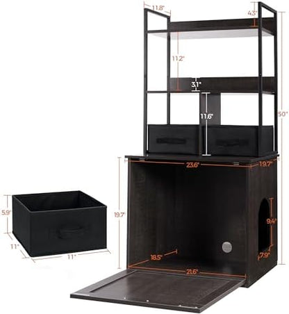 DWANTON Cat Litter Box Enclosure, 2 Storage Shelves and 2 Drawers - Image 5