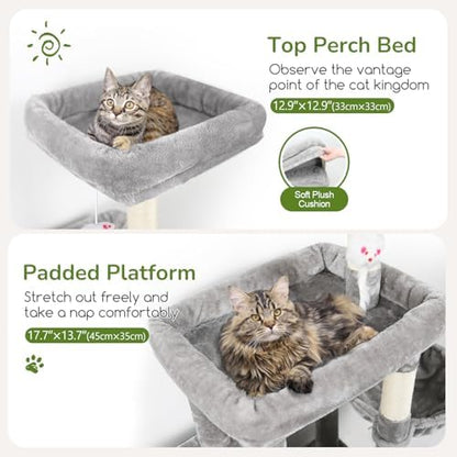 Globlazer 52in Cat Tree Tower for Indoor Cats, 2 Condos, Light Grey - Image 2