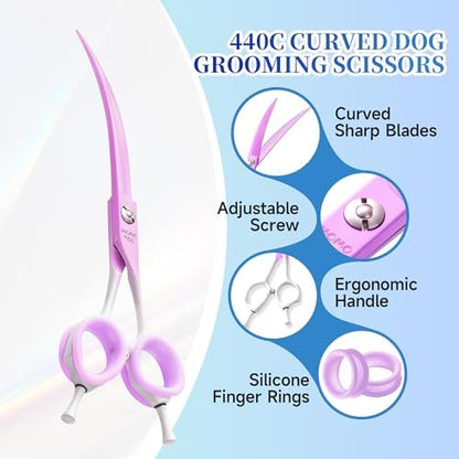 7'' Curved Dog Grooming Scissors Violet to White Gradient - Image 3