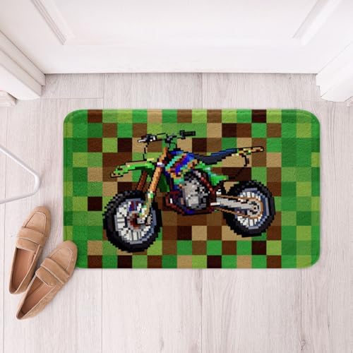 Cool Motorcycle Bathroom Rug, Pixelated Geometric Grid Non Slip Bath Mat - Image 3
