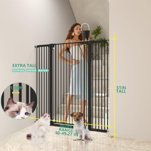 51" Extra Tall Cat Gate for Doorway Auto Close Encrypted Cat Gate 30"-49.27" - Image 2