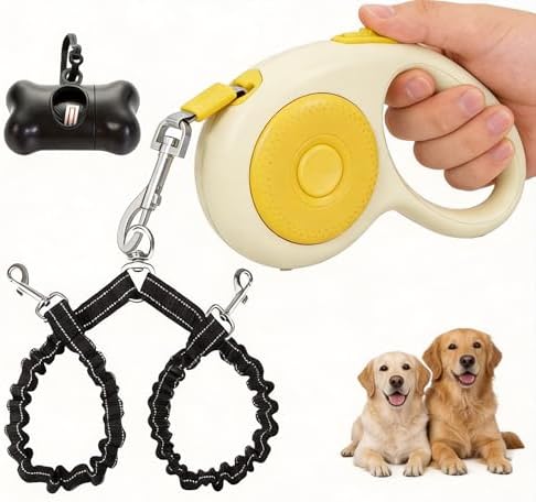 Dual Retractable Dog Leash for 2 Large Dogs, One-Button Break and Lock by FEGCZP