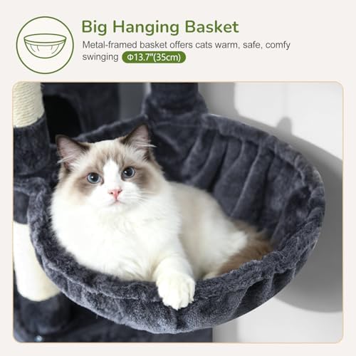 Globlazer 52in Cat Tree Tower for Indoor Cats, 2 Condos, Dark Grey - Image 4