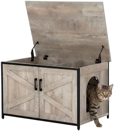 unipaws Top Opening Cat Litter Box Enclosure Furniture, Flip Top Design by unipaws