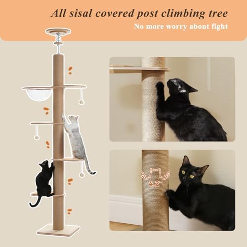 PETEPELA Floor to Ceiling Cat Tree, 79-103'' Adjustable Wood Tower - Image 6