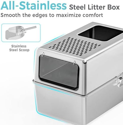 Enclosed Stainless Steel Cat Litter Box - Image 2