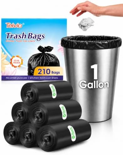 Teivio Mini Black Trash Bags 1 Gallon 210 Count Unscented Garbage Bags by Teivio