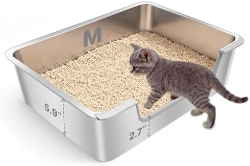 Low Entry Litter Box for Senior or Disabled & Injured Cats, Stainless Steel by Ixaro