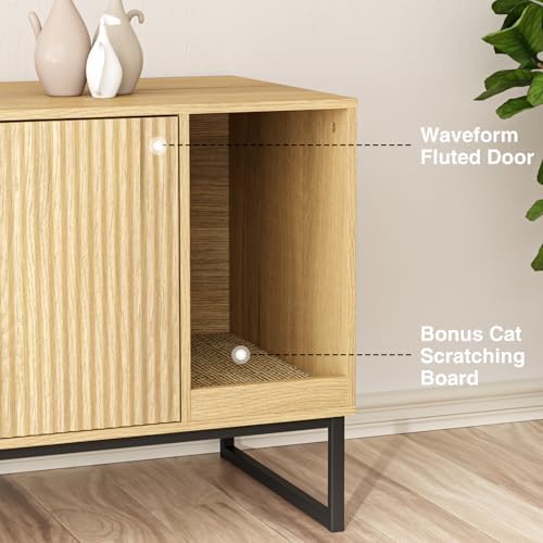 Cat Litter Box Enclosure, Fluted Hidden Litter Box Furniture - Image 2
