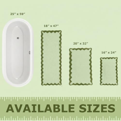 Cute Olive‌ Green Scalloped Bathroom Mat, Fun Plush Luxury Microfiber Bath Rug - Image 2