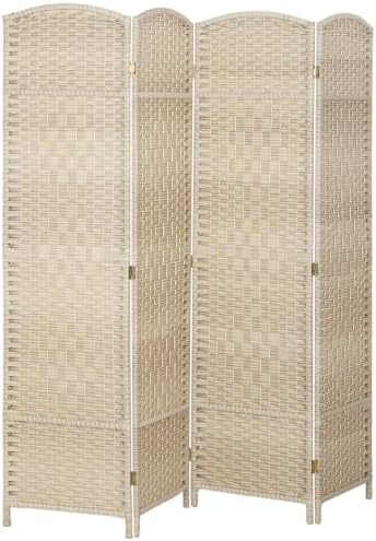 HOMCOM 4 Panel Room Divider 6 Ft Privacy Screen Hand-Woven Washed Oak by HOMCOM