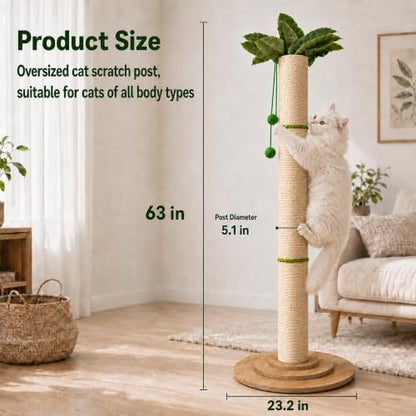 63in Tall Natural Sisal Cat Scratching Post, Wide Base - Image 2
