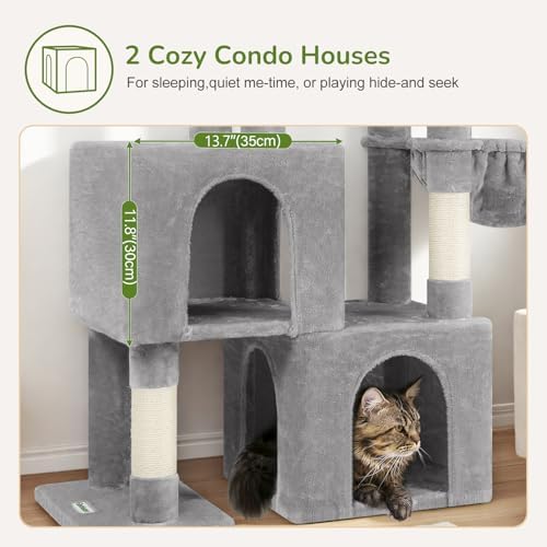 Globlazer 52in Cat Tree Tower for Indoor Cats, 2 Condos, Light Grey - Image 3